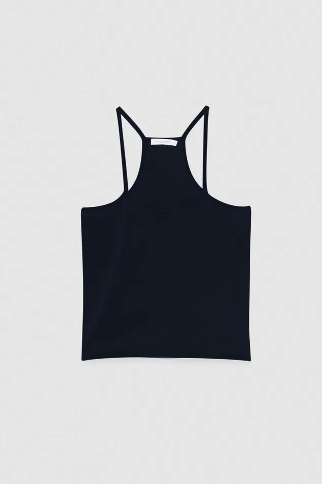Patrizia Pepe Essential Ribbed Viscose Tank Top Black Nero Apparel Tops
