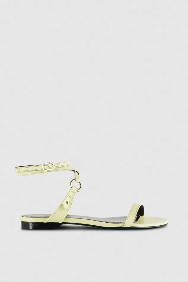 Patrizia Pepe Flat Smooth Leather Sandals Yellow Light Sunny Lime Footwear