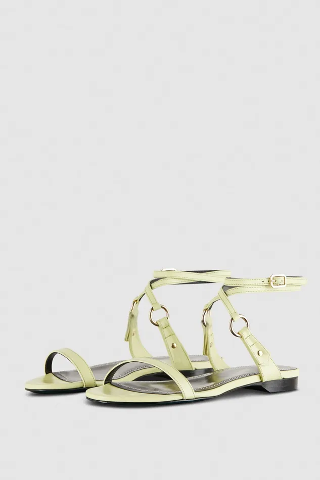 Patrizia Pepe Flat Smooth Leather Sandals Yellow Light Sunny Lime Footwear