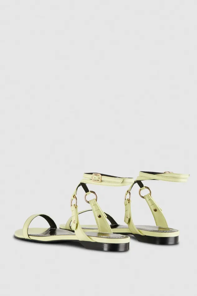 Patrizia Pepe Flat Smooth Leather Sandals Yellow Light Sunny Lime Footwear