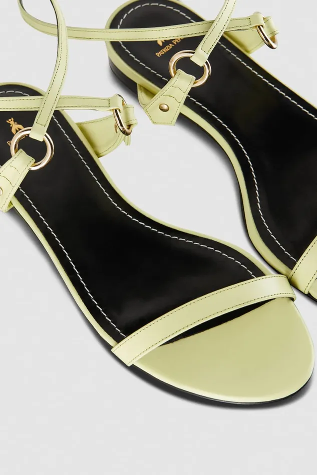 Patrizia Pepe Flat Smooth Leather Sandals Yellow Light Sunny Lime Footwear