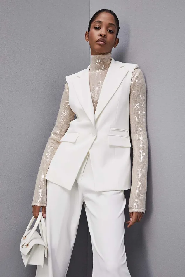 Patrizia Pepe Fluid Twill Sleeveless Vest White Bianco Apparel Blazers