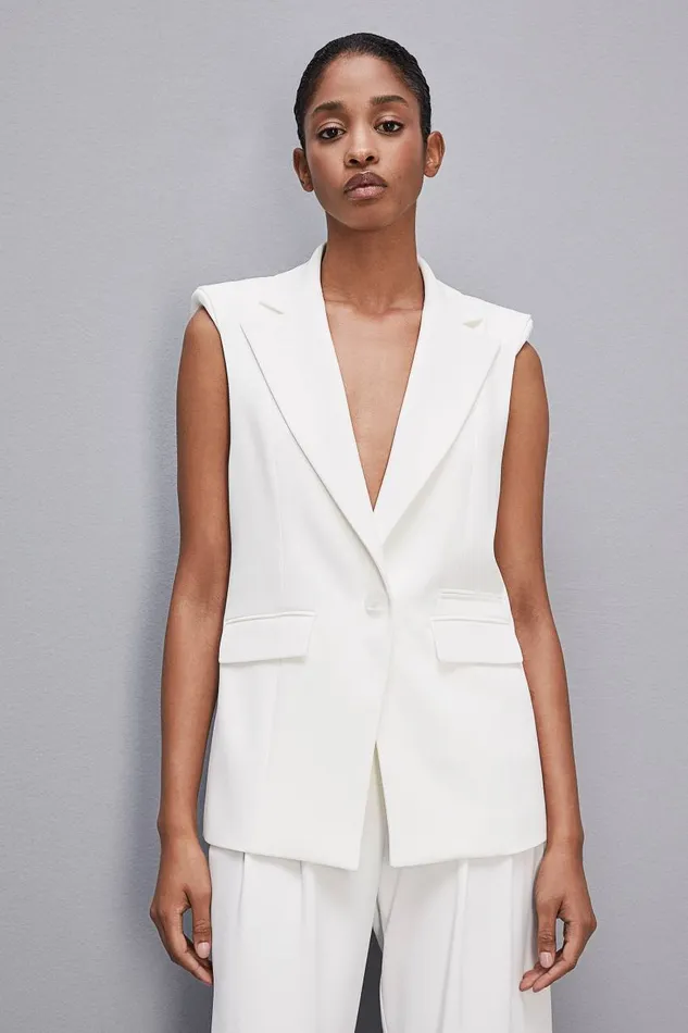Patrizia Pepe Fluid Twill Sleeveless Vest White Bianco Apparel Blazers