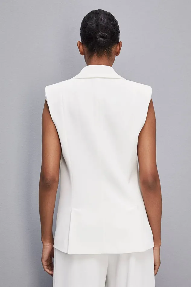 Patrizia Pepe Fluid Twill Sleeveless Vest White Bianco Apparel Blazers