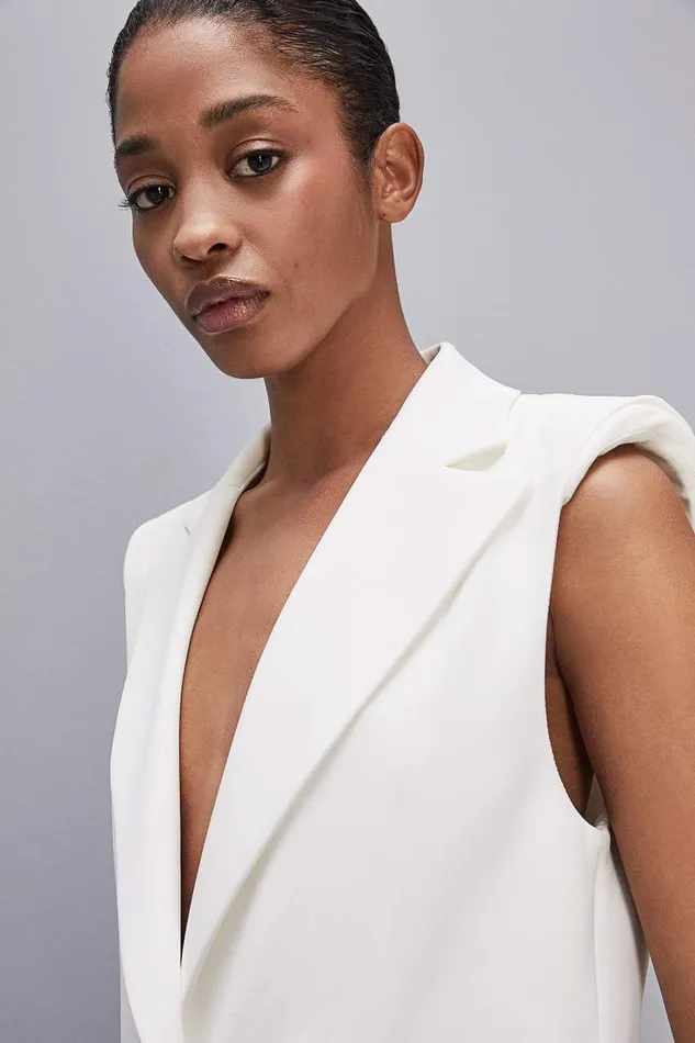 Patrizia Pepe Fluid Twill Sleeveless Vest White Bianco Apparel Blazers