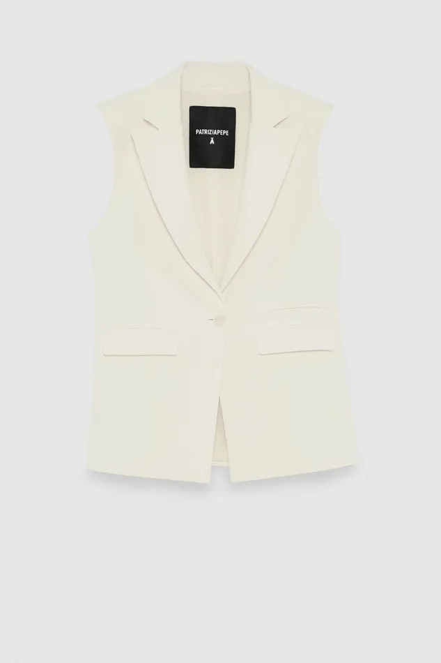 Patrizia Pepe Fluid Twill Sleeveless Vest White Bianco Apparel Blazers