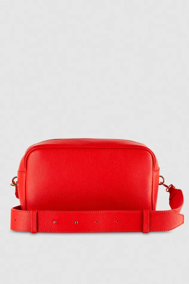 Patrizia Pepe Fly Camera Leather Bag With Chain Red Glam Red Bags Crossbodys