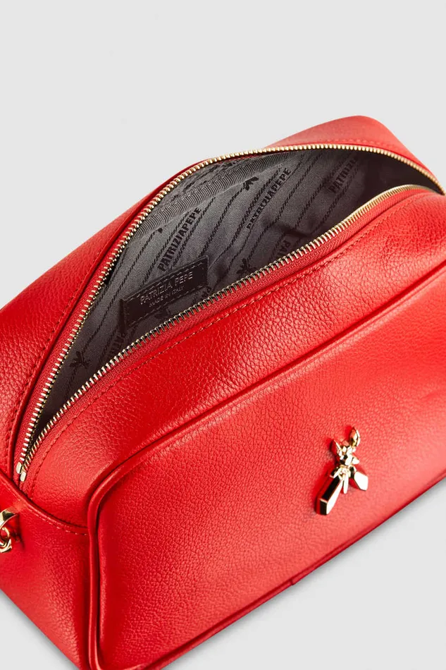 Patrizia Pepe Fly Camera Leather Bag With Chain Red Glam Red Bags Crossbodys