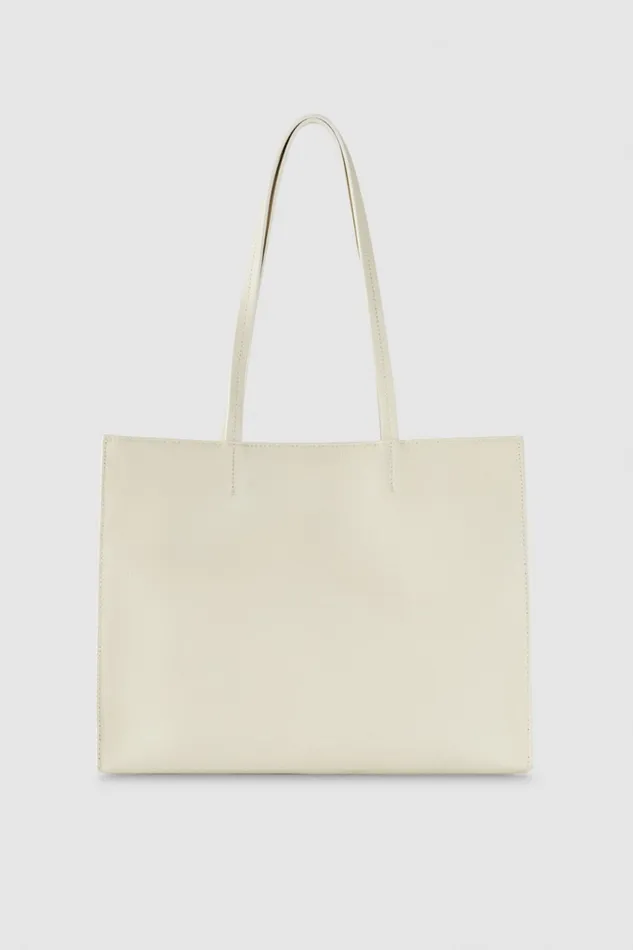 Patrizia Pepe Hammered Leather Shopping Bag Beige Off White Bags Shoppers