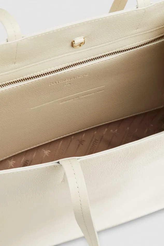 Patrizia Pepe Hammered Leather Shopping Bag Beige Off White Bags Shoppers