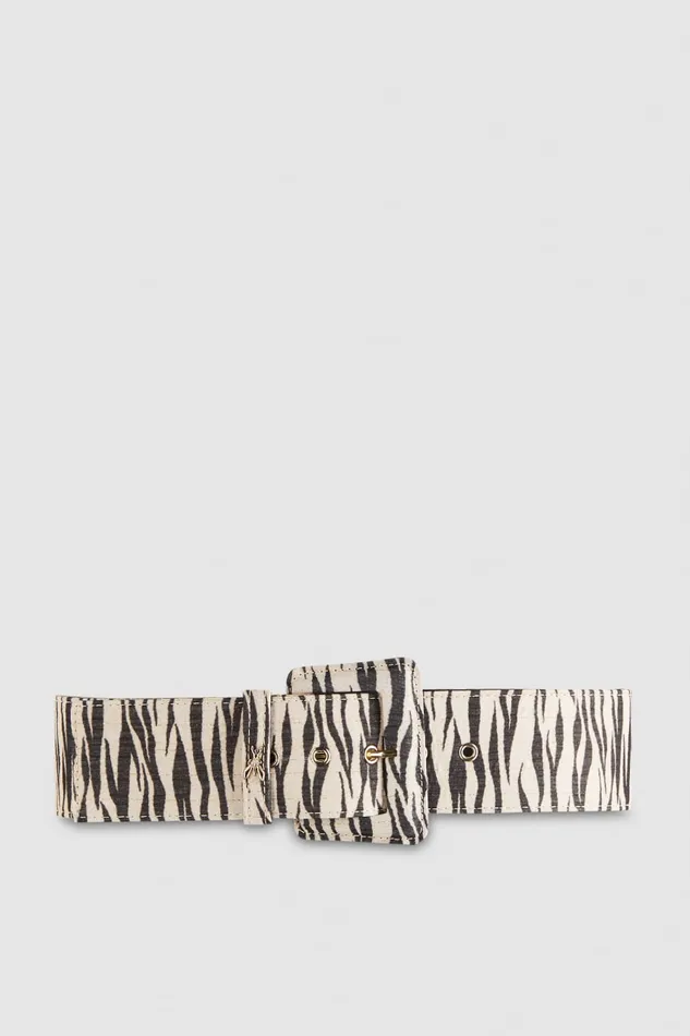 Patrizia Pepe Highwaisted Belt With Lined Buckle Black Beige Accessories