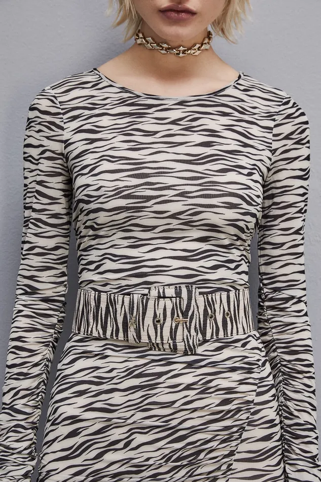 Patrizia Pepe Highwaisted Belt With Lined Buckle Black Beige Accessories