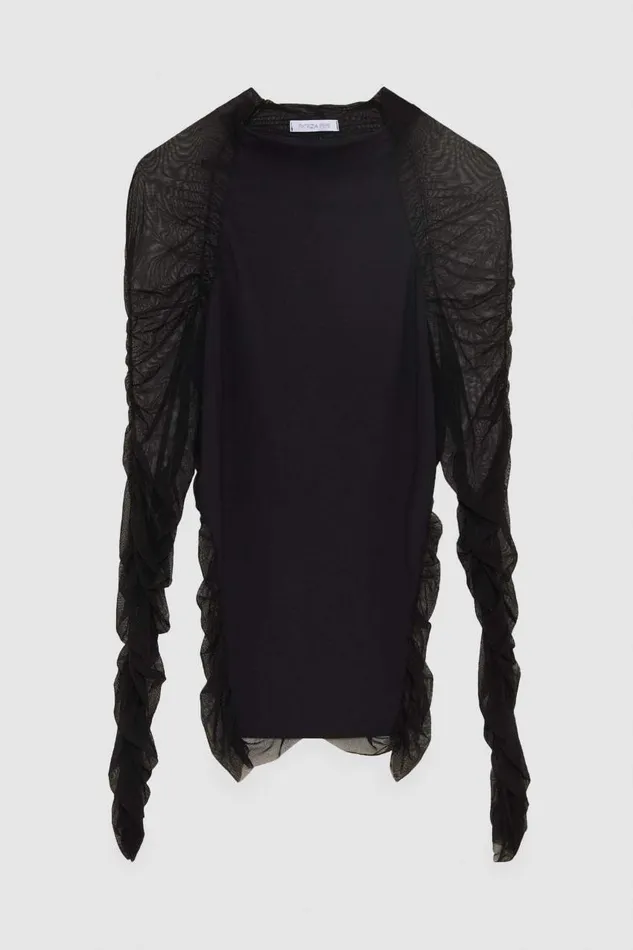 Patrizia Pepe Jersey And Tulle Turtleneck Sweater Black Nero Apparel Sweaters