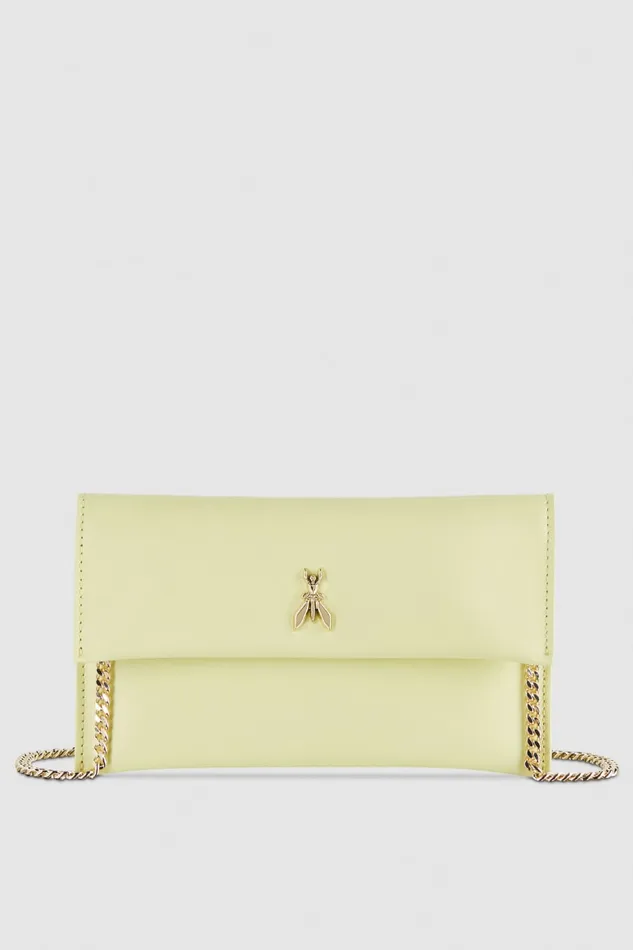 Patrizia Pepe Leather Clutch Bag With Chain Shoulder Strap Yellow Light Sunny Lime Bags Clutches