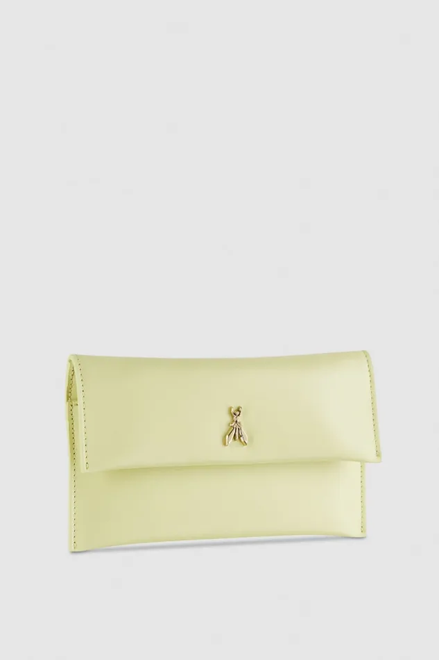 Patrizia Pepe Leather Clutch Bag With Chain Shoulder Strap Yellow Light Sunny Lime Bags Clutches