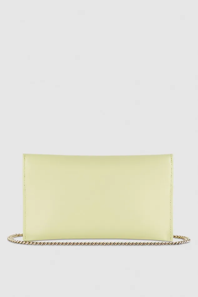 Patrizia Pepe Leather Clutch Bag With Chain Shoulder Strap Yellow Light Sunny Lime Bags Clutches
