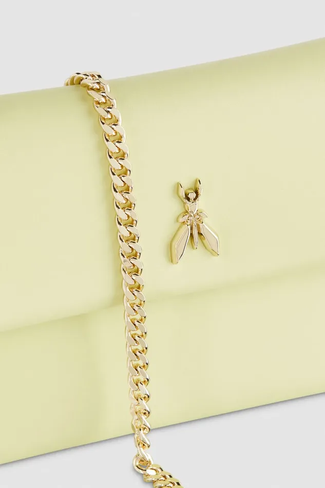 Patrizia Pepe Leather Clutch Bag With Chain Shoulder Strap Yellow Light Sunny Lime Bags Clutches