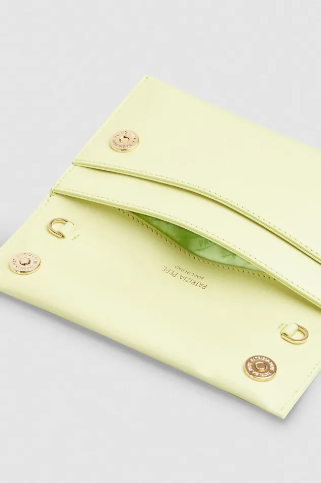 Patrizia Pepe Leather Clutch Bag With Chain Shoulder Strap Yellow Light Sunny Lime Bags Clutches