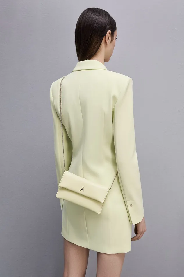 Patrizia Pepe Leather Clutch Bag With Chain Shoulder Strap Yellow Light Sunny Lime Bags Clutches