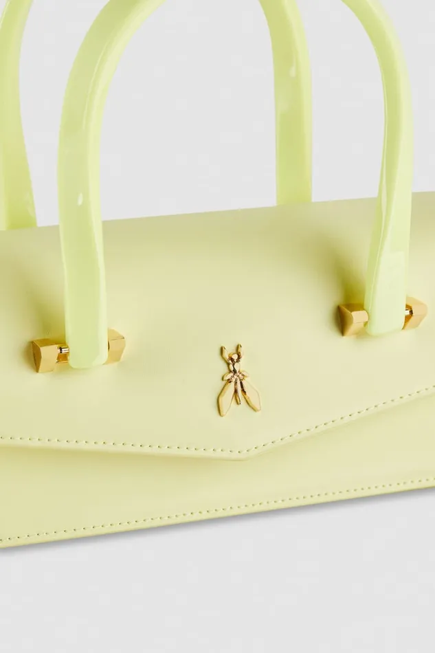 Patrizia Pepe Leather Shoulder Bag With Snap Closure Yellow Light Sunny Lime Bags Handbags