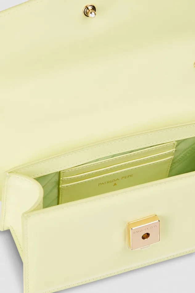 Patrizia Pepe Leather Shoulder Bag With Snap Closure Yellow Light Sunny Lime Bags Handbags