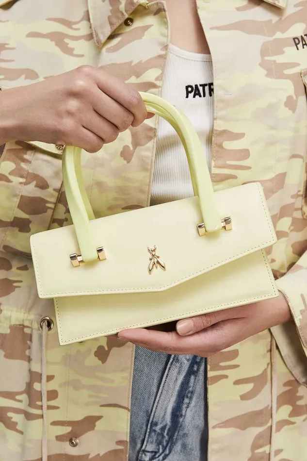 Patrizia Pepe Leather Shoulder Bag With Snap Closure Yellow Light Sunny Lime Bags Handbags