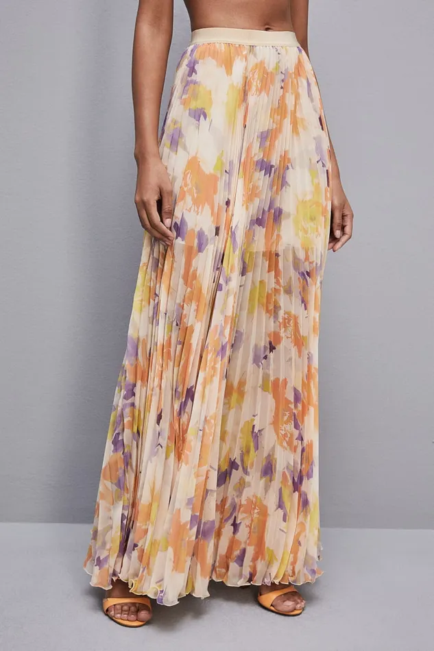 Patrizia Pepe Long Pleated Chiffon Skirt Orangesorbetflower Apparel Long