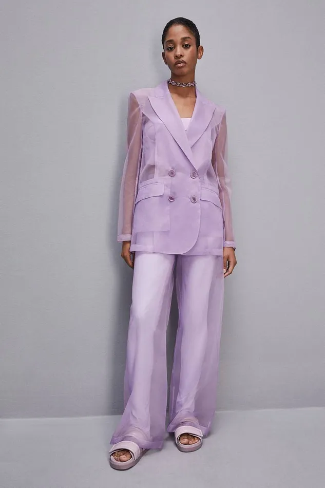 Patrizia Pepe Lowwaisted Palazzo Fit Pants In Jersey Purple Iris Lilac Apparel Palazzo