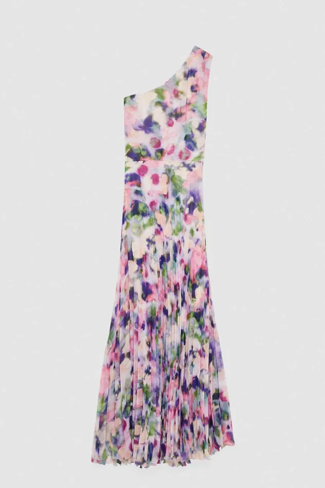 Patrizia Pepe Oneshoulder Pleated Chiffon Dress Pink Multicolor Apparel Long