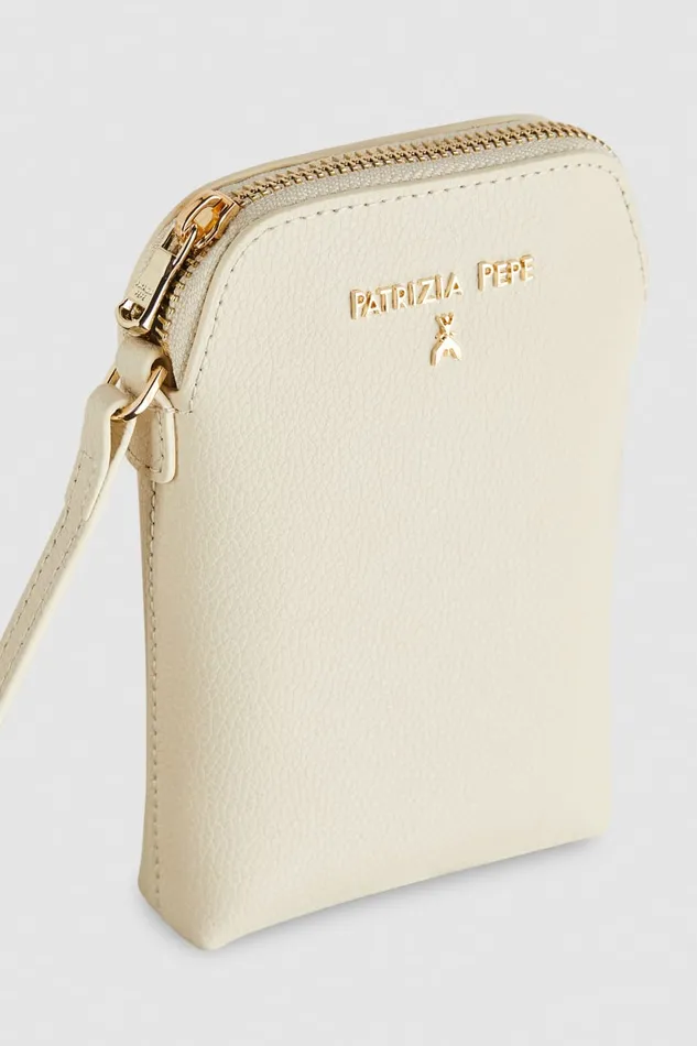 Patrizia Pepe Phone Holder With Shoulder Strap Beige Off White Accessories Crossbodys