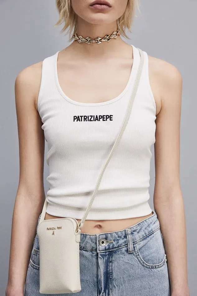 Patrizia Pepe Phone Holder With Shoulder Strap Beige Off White Accessories Crossbodys