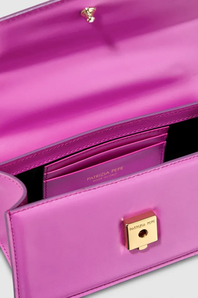 Patrizia Pepe Pink Leather Flapover Crossbody Bag Surreal Pink Bags Crossbodys