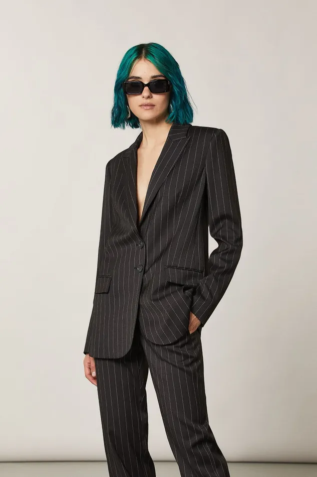 Patrizia Pepe Pinstripe Two Button Viscose Blazer Blackandbeige Stripes Apparel Blazers Patrizia Pepe Pinstripe Two Button Viscose Blazer Blackandbeige Stripes Apparel Blazers