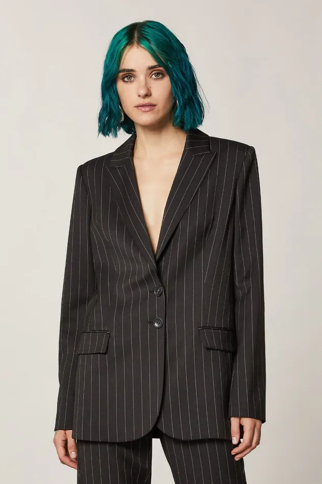 Patrizia Pepe Pinstripe Two Button Viscose Blazer Blackandbeige Stripes Apparel Blazers