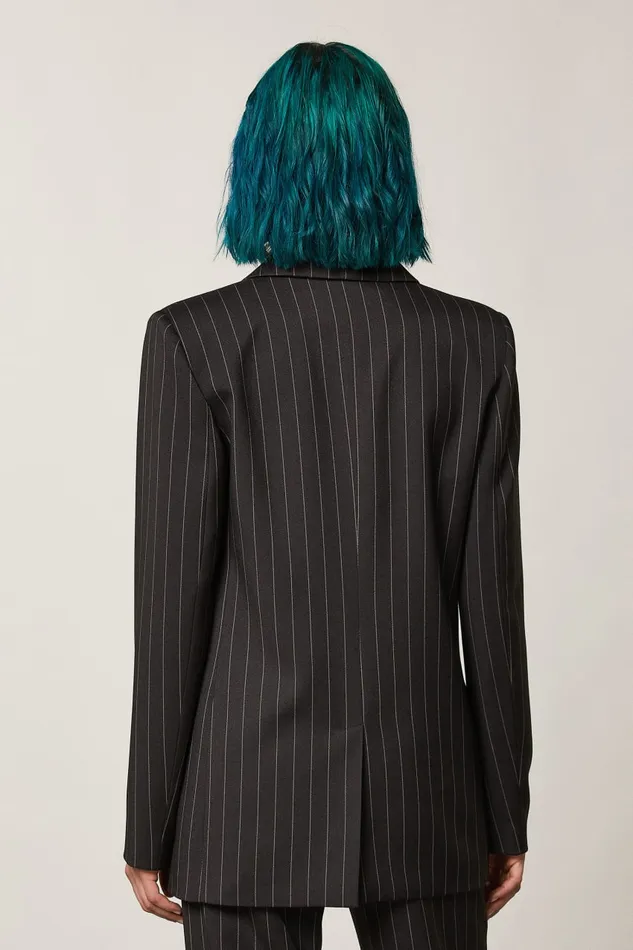 Patrizia Pepe Pinstripe Two Button Viscose Blazer Blackandbeige Stripes Apparel Blazers