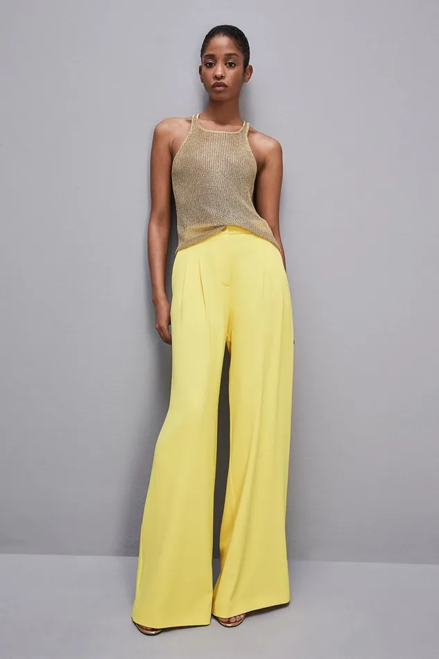 Patrizia Pepe Pleated Pants In Fluid Twill Yellow Dynamic Yellow Apparel Palazzo