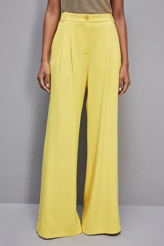 Patrizia Pepe Pleated Pants In Fluid Twill Yellow Dynamic Yellow Apparel Palazzo