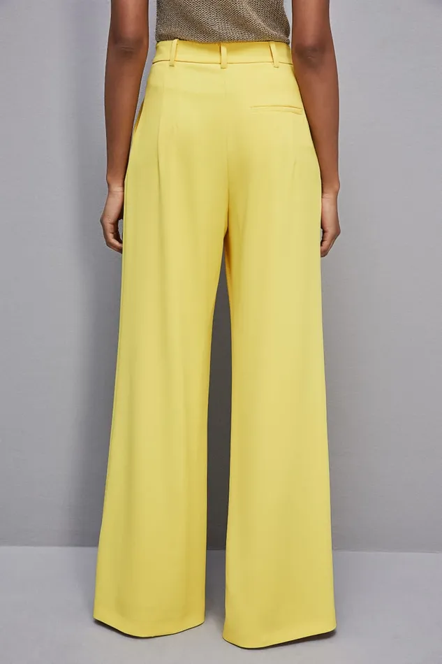 Patrizia Pepe Pleated Pants In Fluid Twill Yellow Dynamic Yellow Apparel Palazzo