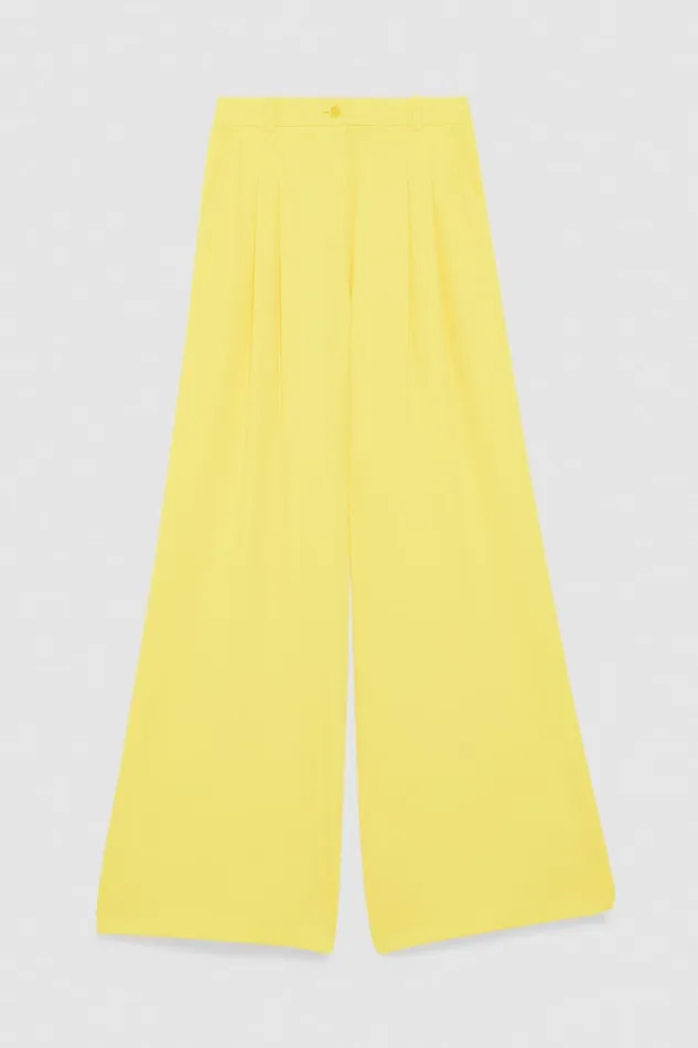 Patrizia Pepe Pleated Pants In Fluid Twill Yellow Dynamic Yellow Apparel Palazzo