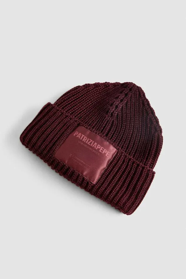 Patrizia Pepe Ribbed Fabric Hat Purple Dark Plum Accessories