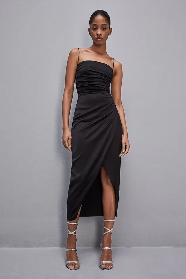 Patrizia Pepe Satin Midi Dress Black Nero Apparel Midi