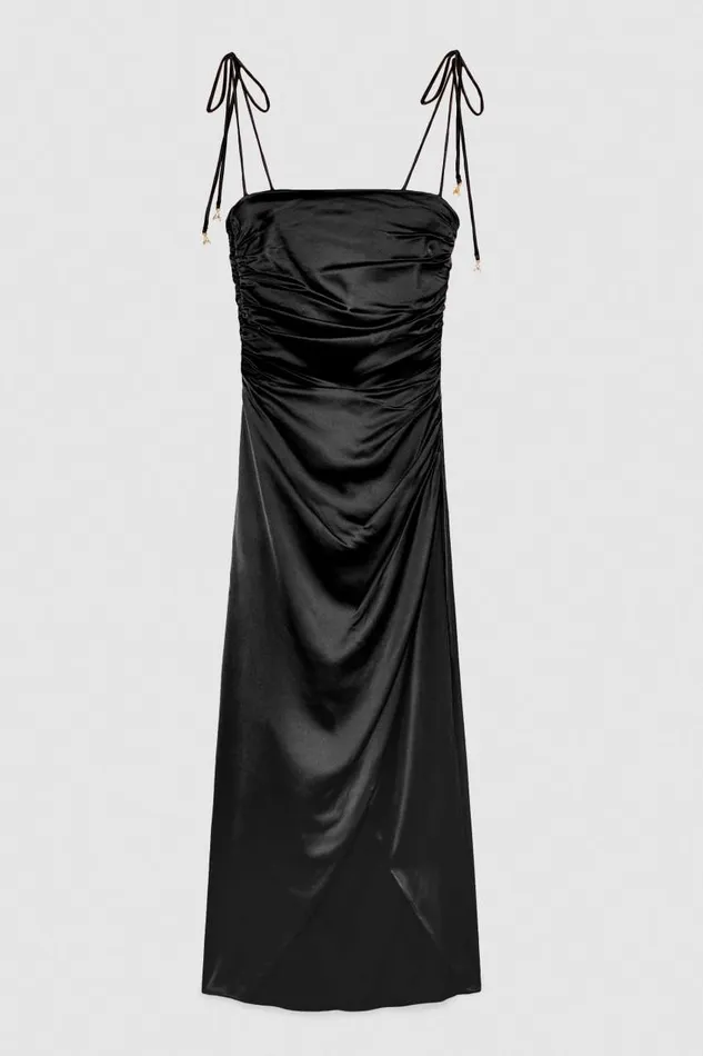 Patrizia Pepe Satin Midi Dress Black Nero Apparel Midi