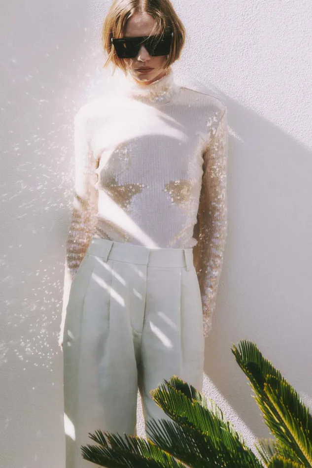 Patrizia Pepe Sequined Body Shirt Beige Ivory Skin Apparel Tops