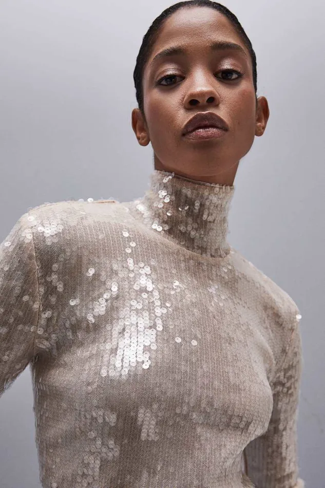 Patrizia Pepe Sequined Body Shirt Beige Ivory Skin Apparel Tops