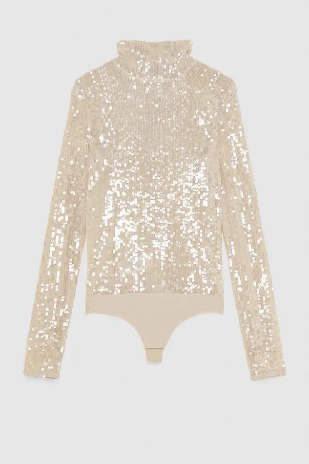 Patrizia Pepe Sequined Body Shirt Beige Ivory Skin Apparel Tops