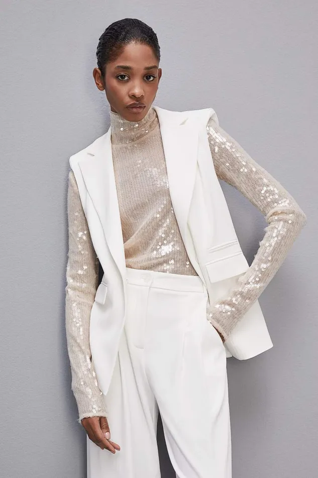Patrizia Pepe Sequined Body Shirt Beige Ivory Skin Apparel Tops