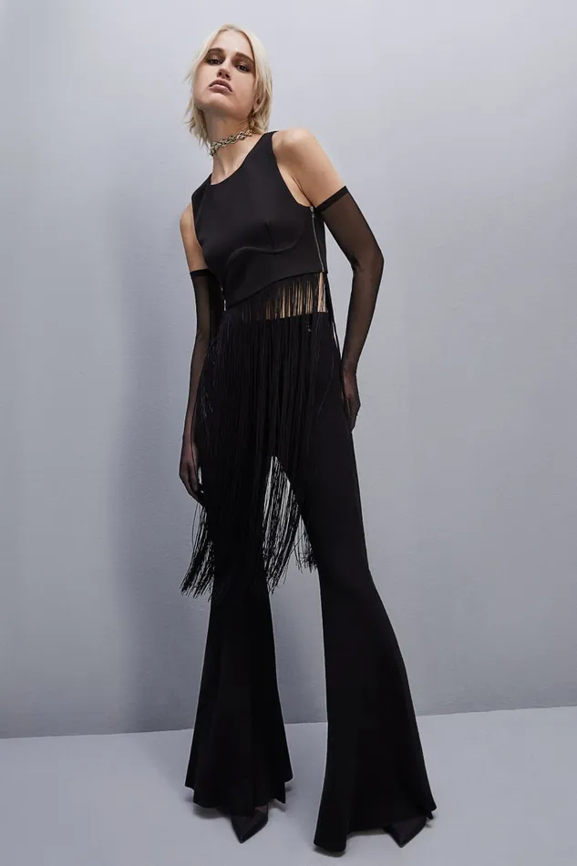Patrizia Pepe Sleeveless Top With Fringes Black Nero Apparel Tops