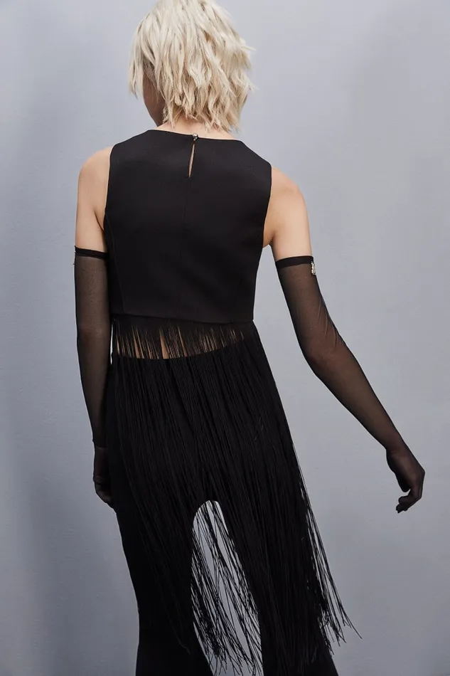 Patrizia Pepe Sleeveless Top With Fringes Black Nero Apparel Tops