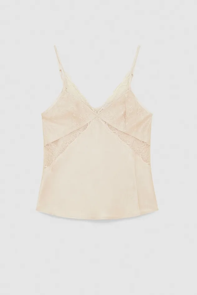 Patrizia Pepe Slim Top In Viscose Satin Beige Ivory Skin Apparel Tops