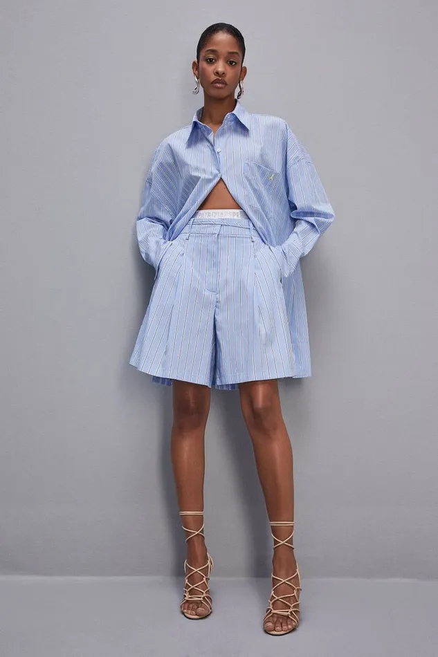 Patrizia Pepe Soft Pleated Bermuda Shorts Simple Stripes Apparel Shorts